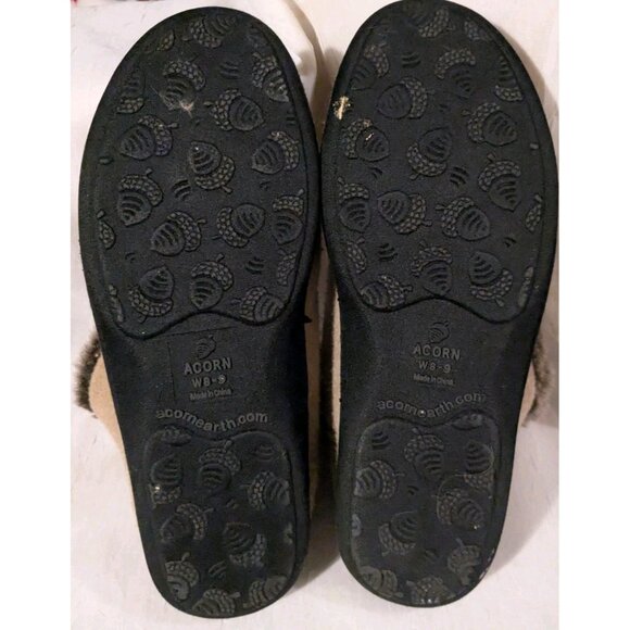 Acorn Slippers Booties Wool Faux Fur Lined Brown Tan Winter Cozy Womens Sz 8-9 - Picture 8 of 14